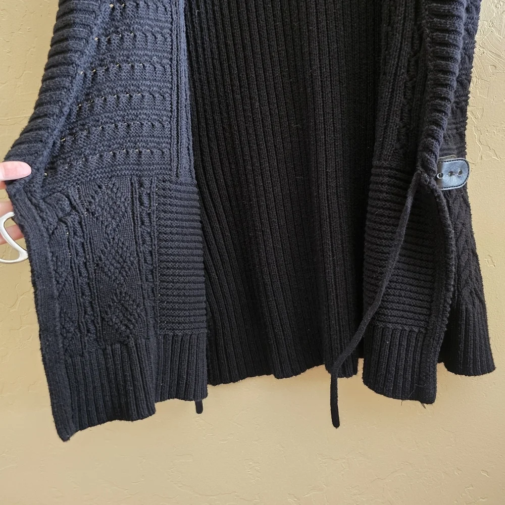 Lauren Ralph Lauren Black Chunky Cable Knit Equestrian Vest Bridle Detail - Picture 12 of 14